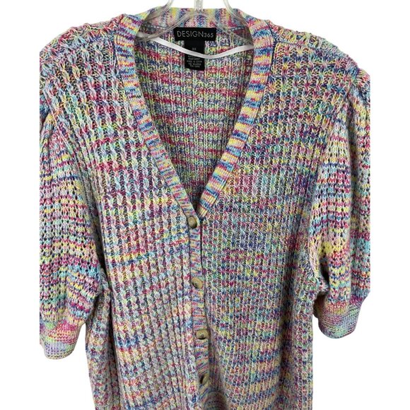 Design 365 Short Sleeve Puff Button Chunky Cardigan Crochet Rainbow Womens 3X - Picture 3 of 9